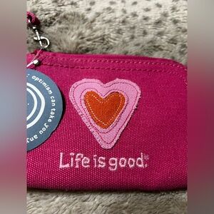 LIFE IS GOOD Carefree Heart Wristlet Wallet Hot Pink NWT